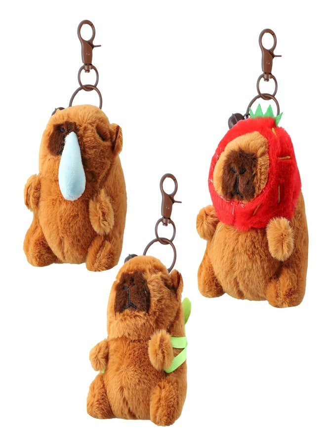 ROBOHOOK Cute Keychain 3Pcs Capybara Keychain Cute Plush Capybara Peluche for Party Backpack Birthday Gifts (Turtle Bag Strawberry Hat Snot Style) - Image 1